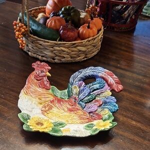 Vibrant Multicolor Rooster Ceramic Art